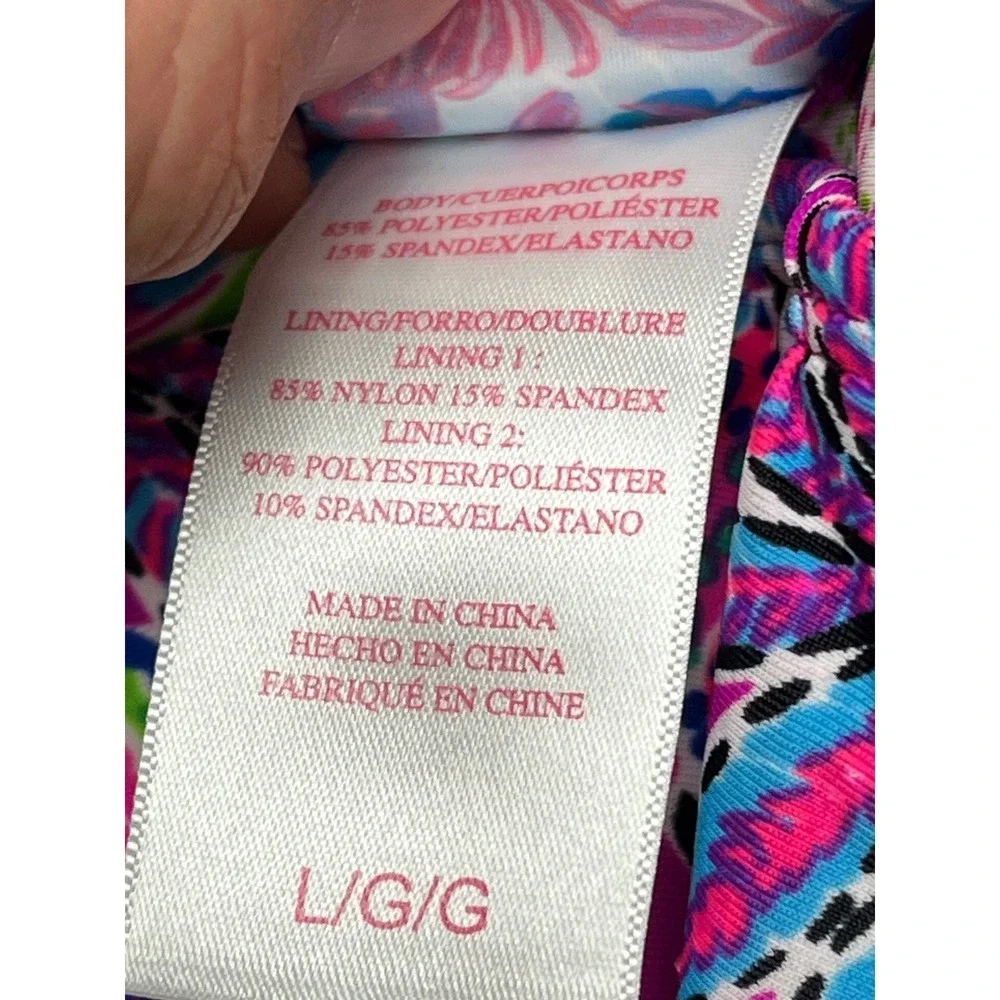 Stella Parker Floral Swim Dress Pink Multi Tummy Toner One Piece Swimsuit L NEW - Picture 10 of 12